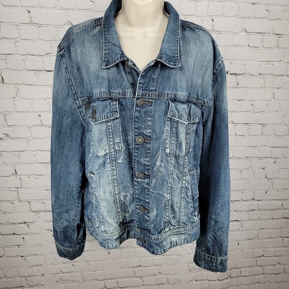 Silver Jeans Blue Denim Western Glove Works Distressed Jean Jacket Size XXL - Picture 1 of 14